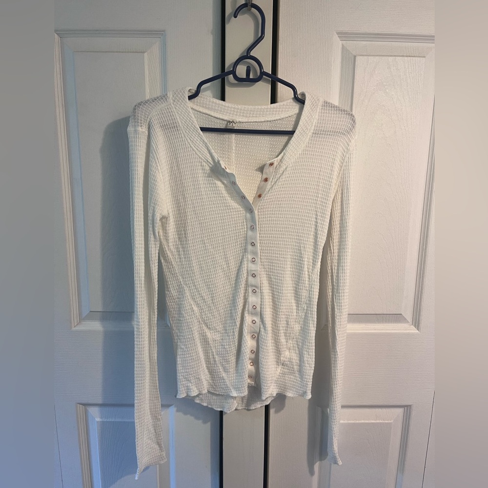 Free People White Button-Down Shirt with rose gold buttons
